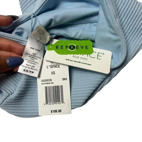 L*SPACE Eco Chic Desi Classic Bikini Bottom Sky Blue Ribbed High Waist XS NEW - Picture 8 of 10